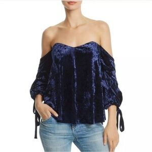 Do + Be - Navy Blue Velvet Off-Shoulder Top - Size Small